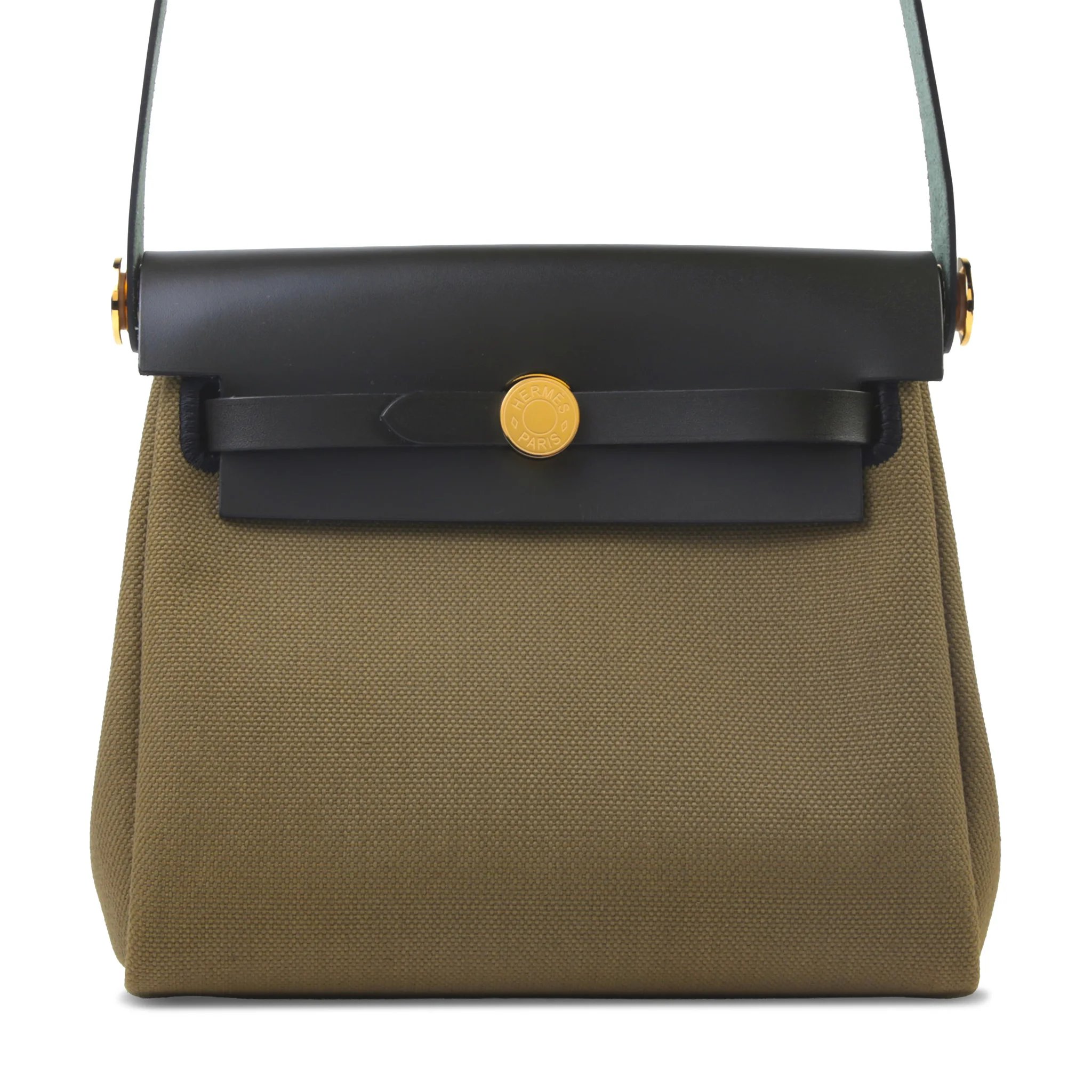 Brand New ( Rank N ) HERMÈS Herbag Zip Mini 20 Vert Olive (61) Khaki Canvas Gold hardware G (2026)