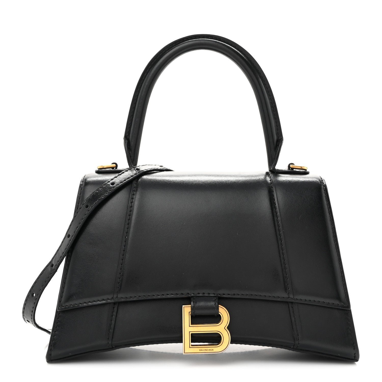 Balenciaga Shiny Box Calfskin Small Hourglass Top Handle Bag Black