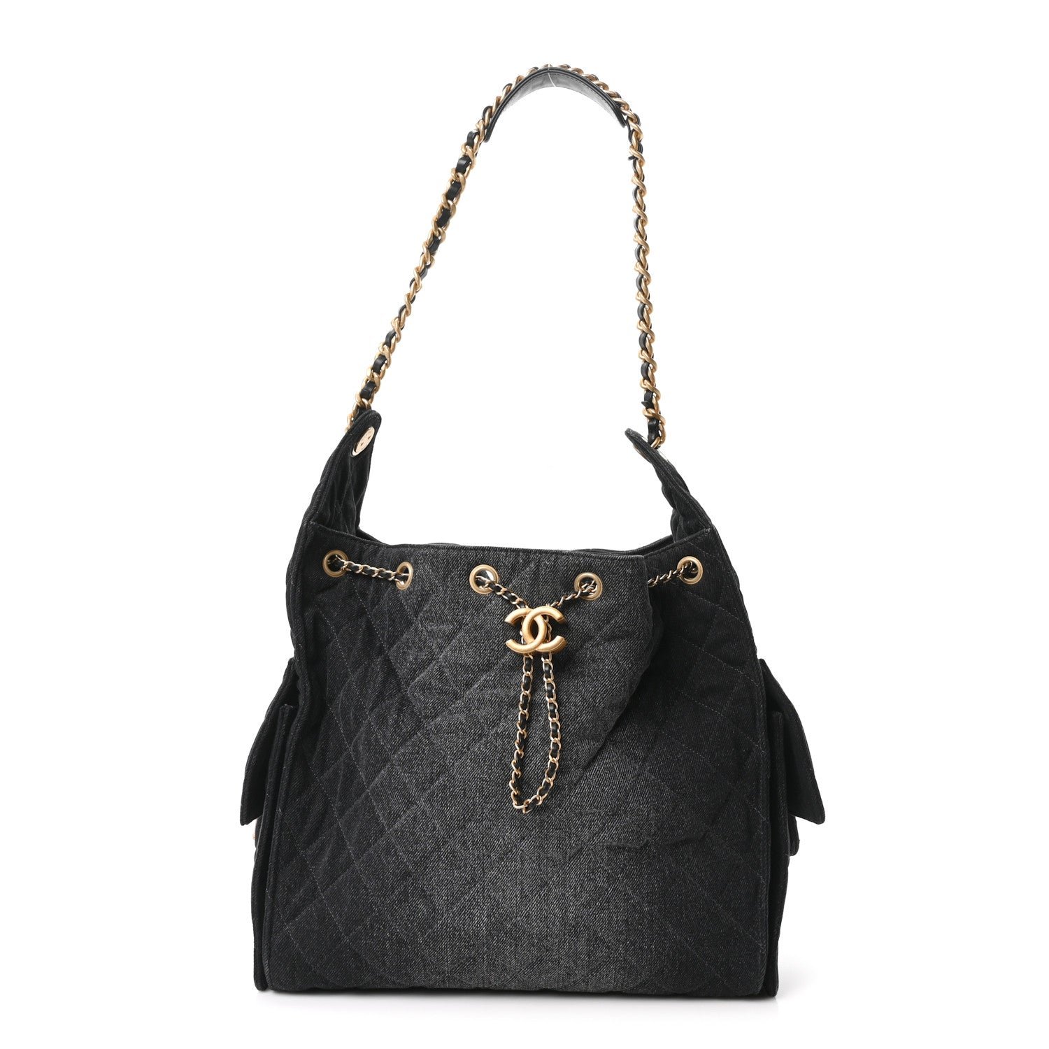 Chanel Washed Denim Quilted Medium Chanel 25 Handbag Black