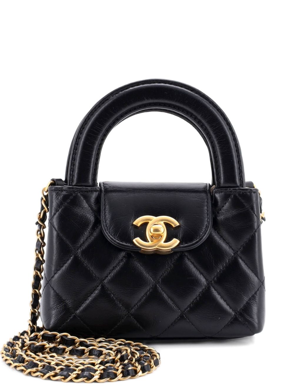 Kelly Top Handle Shopping Bag Quilted Shiny Aged Calfskin Nano crossbody bag