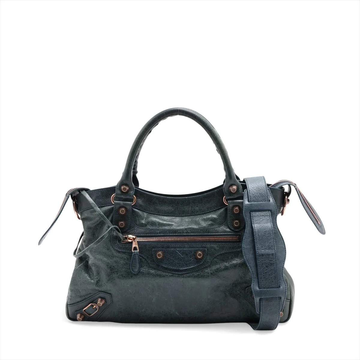 Balenciaga Giant Town 240578 Leather 2 Way Handbag Green Mirror Included