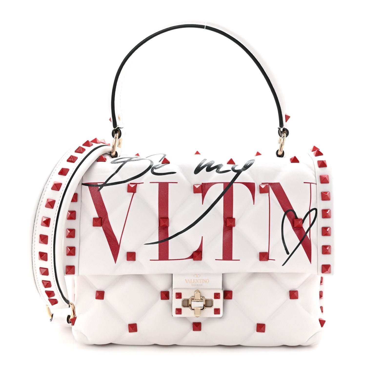 Valentino Garavani Lambskin Be My VLTN Print Candystud Top Handle Bag White Red Black