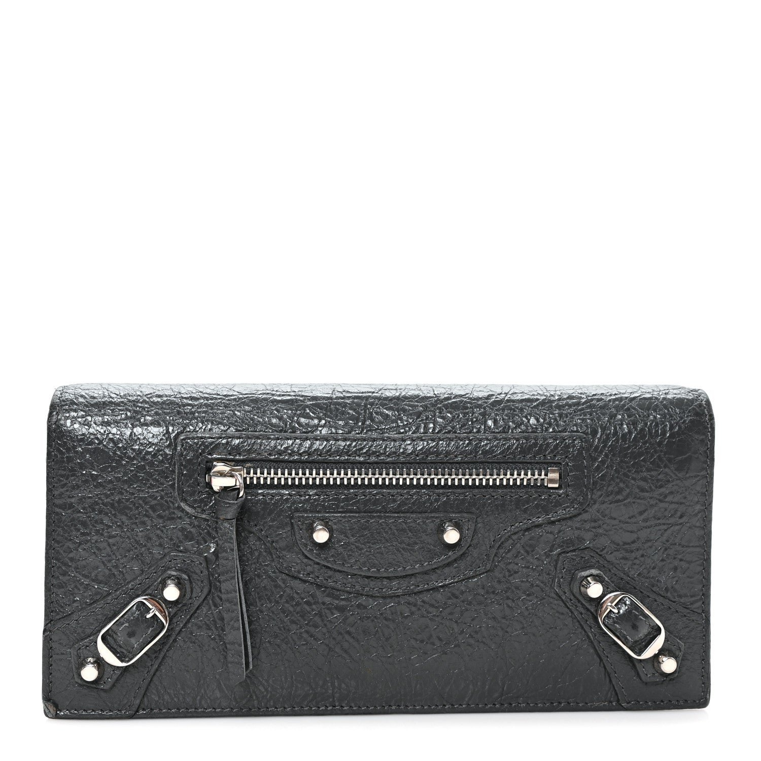 Balenciaga Agneau Classic Silver Hardware Money Wallet Gris Fossile