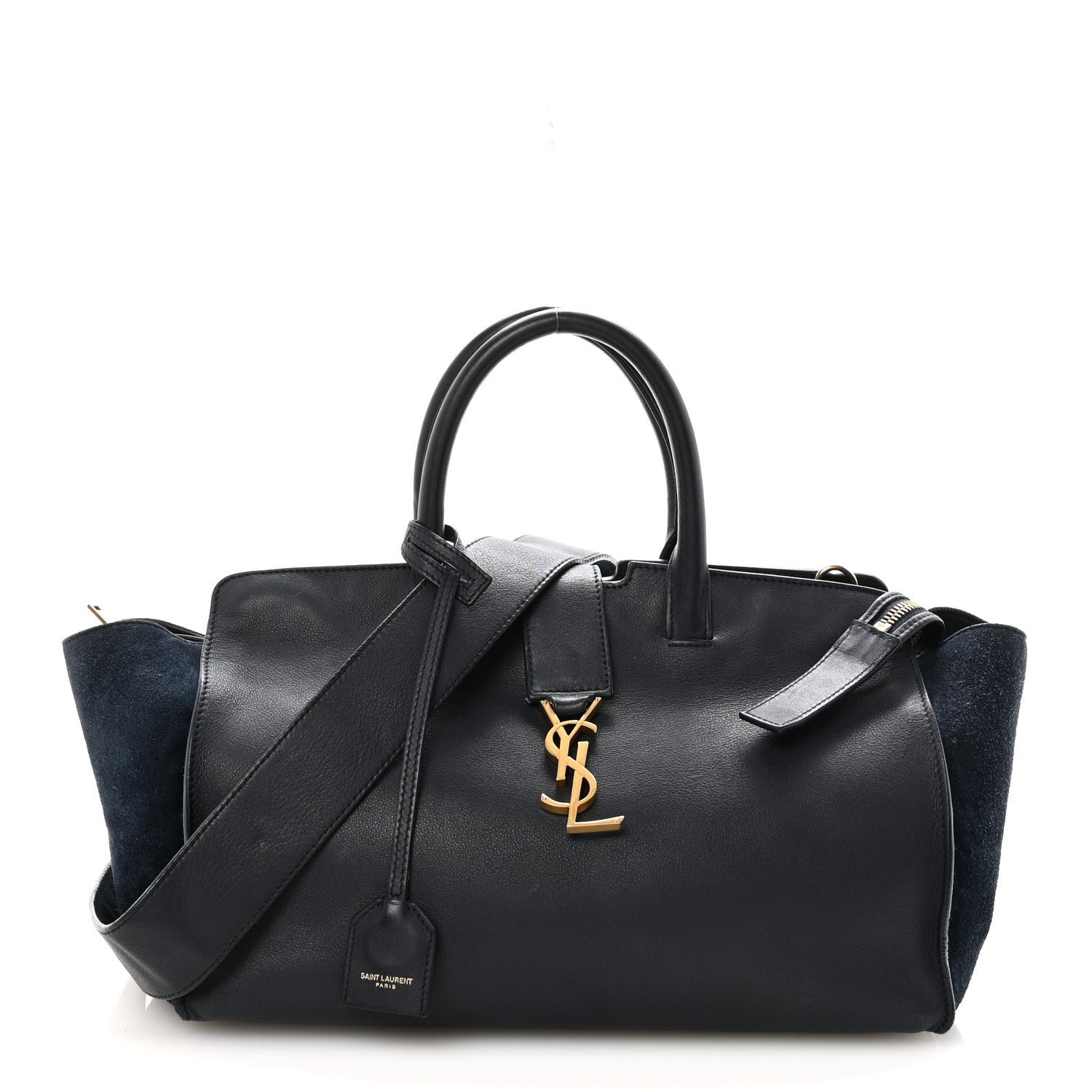 Saint Laurent Calfskin Suede Small Monogram Downtown Cabas Navy Blue