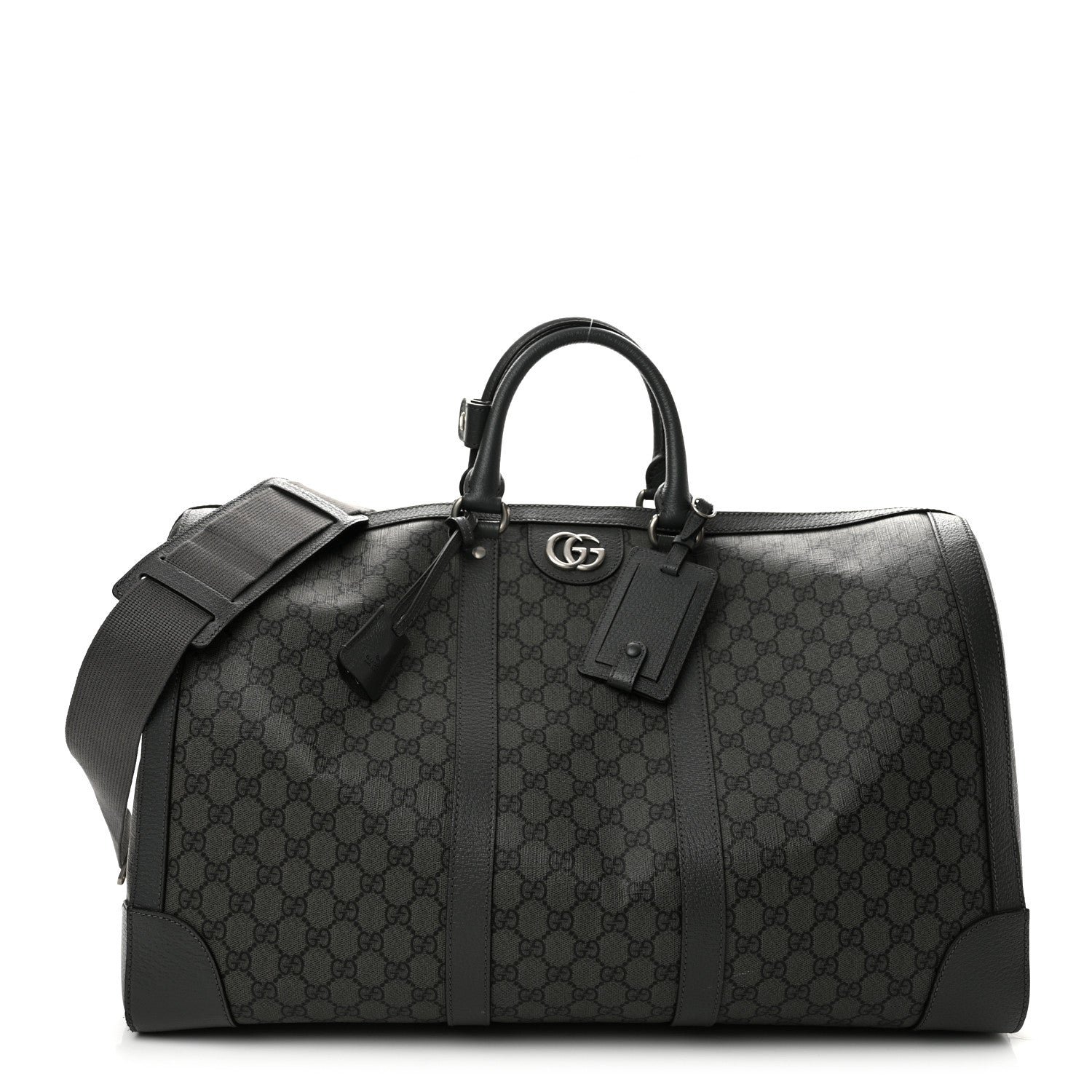 Gucci GG Supreme Monogram Textured Dollar Calfskin Large Savoy Duffle Bag Grey Black Graphite Grey