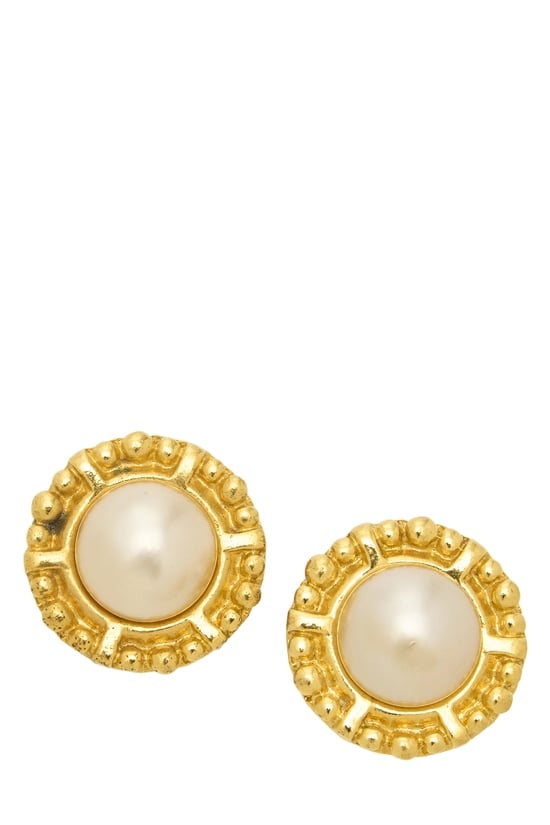 Gold & Faux Pearl Button Earring