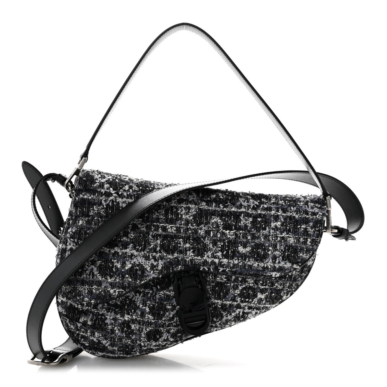 Dior Tweed Saddle Bag Black Silver