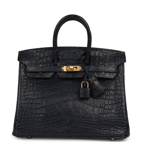 Hermes Birkin 25 Bleu Indigo Matte Alligator Gold Hardware