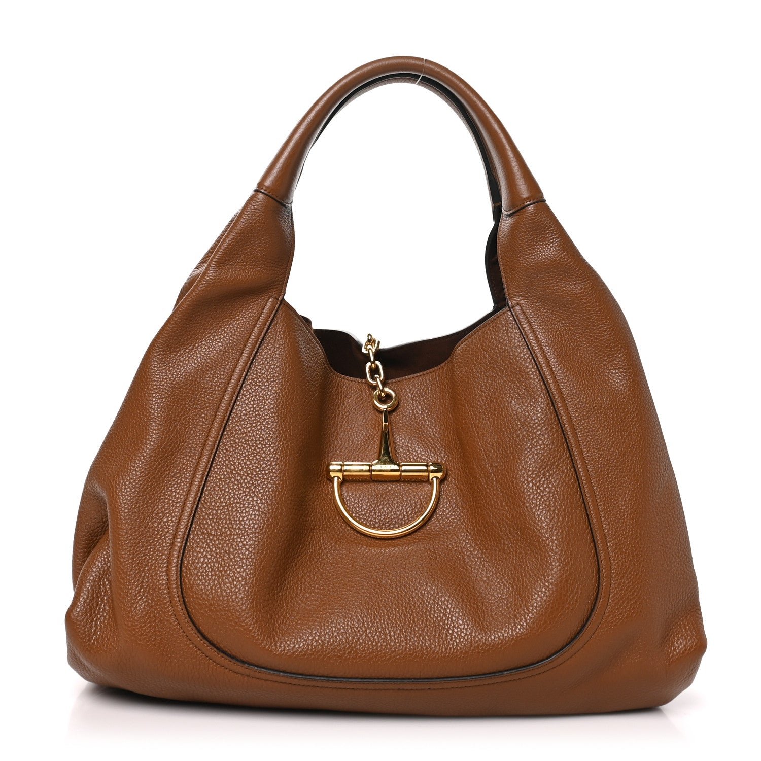 Gucci Grained Calfskin Softbit Maxi Shoulder Bag Brown