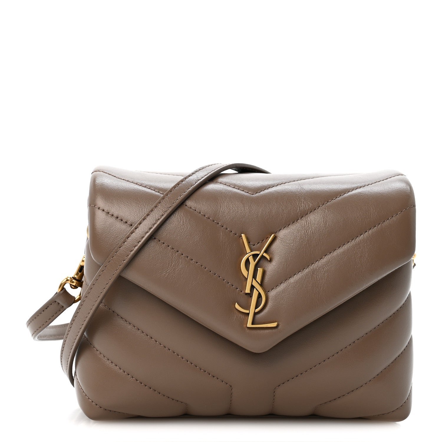 Saint Laurent Calfskin Y Quilted Monogram Toy Loulou Crossbody Bag Taupe