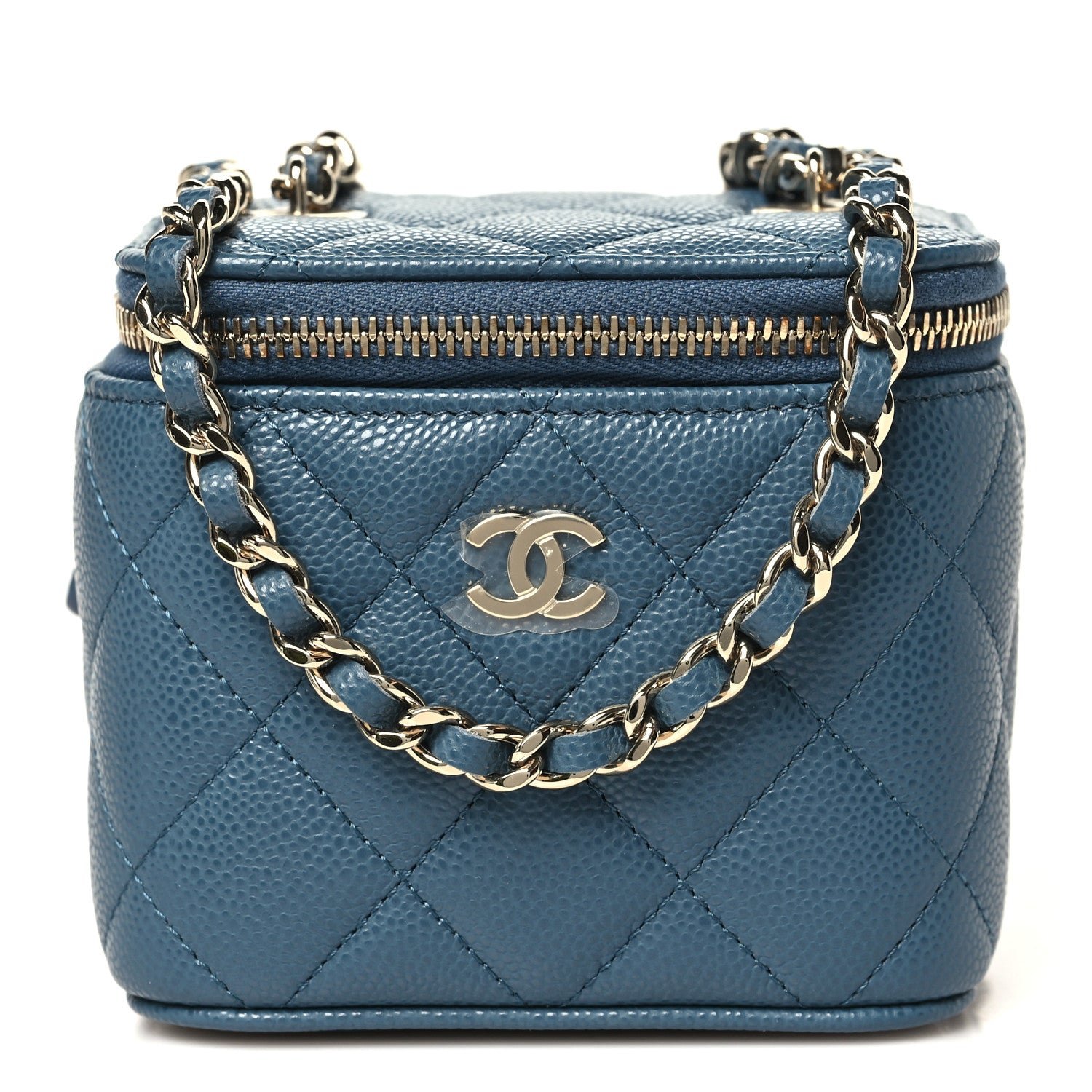 Chanel Caviar Quilted Mini Vanity Case With Chain Blue