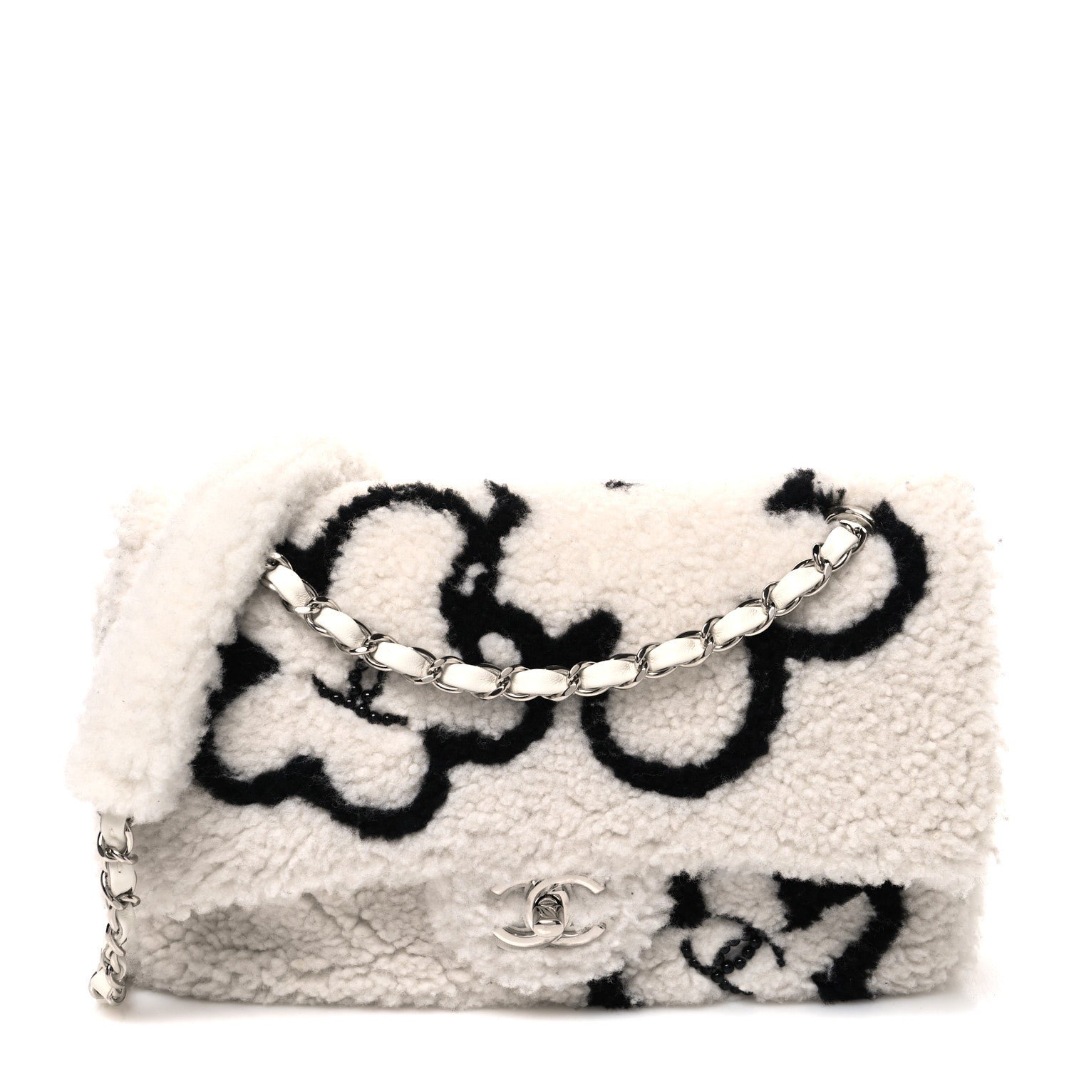 Chanel Wool Shearling Medium Single Flap White Black