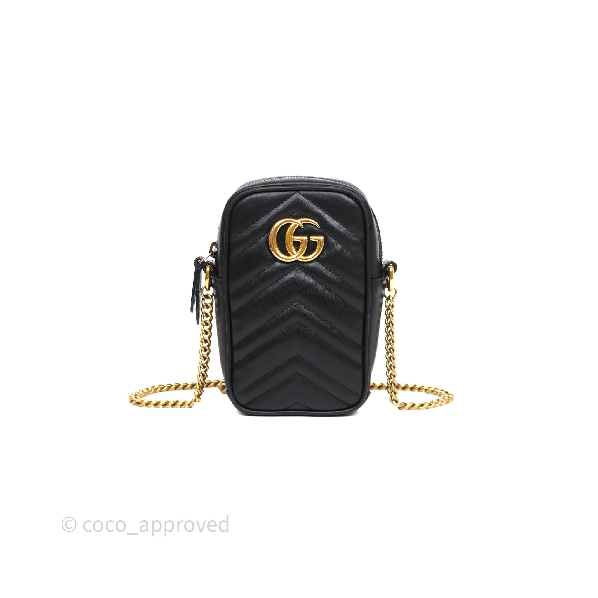 Gucci Mini GG Marmont Vertical Phone Crossbody Bag Black Calfskin