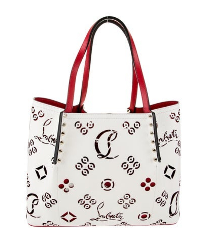 Christian Louboutin Louboutin Leather Calfskin Perforated Small Loubinthesky Cabarock Spikes Tote Snow