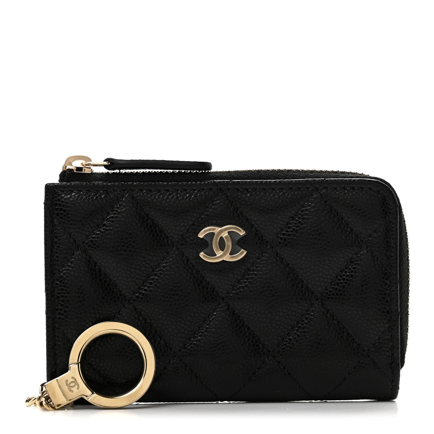 Chanel Caviar Quilted Zipped Key Holder Case Black