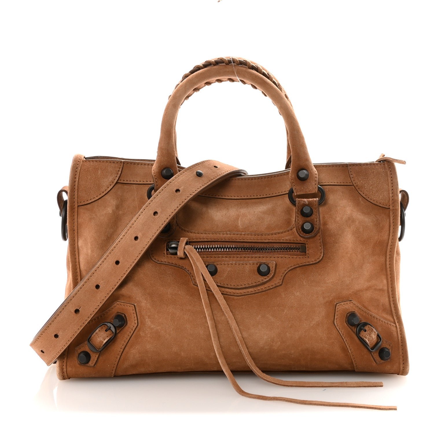 Balenciaga Waxed Suede Calfskin Classic Hardware Small Le City Camel