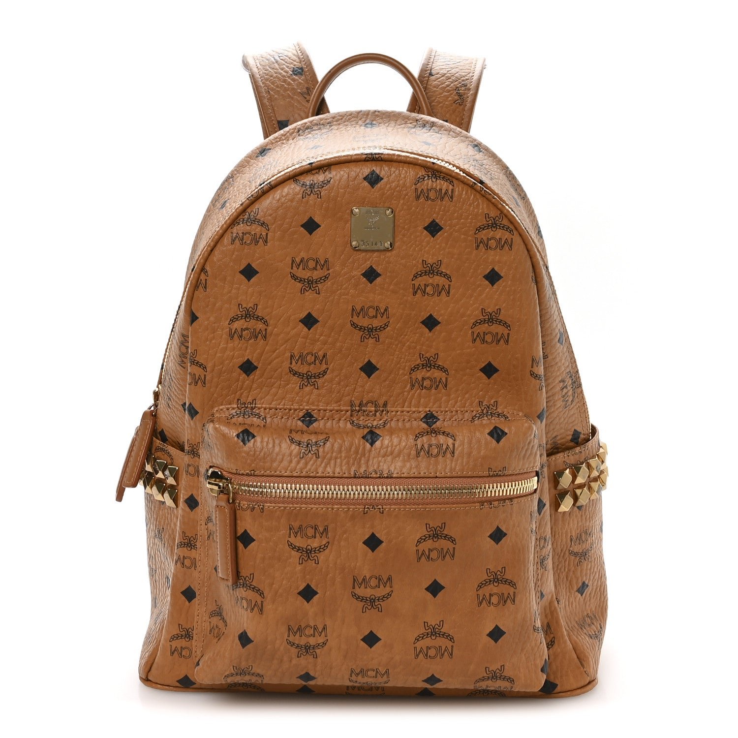 MCM Visetos Small Side Stud Stark Backpack Cognac