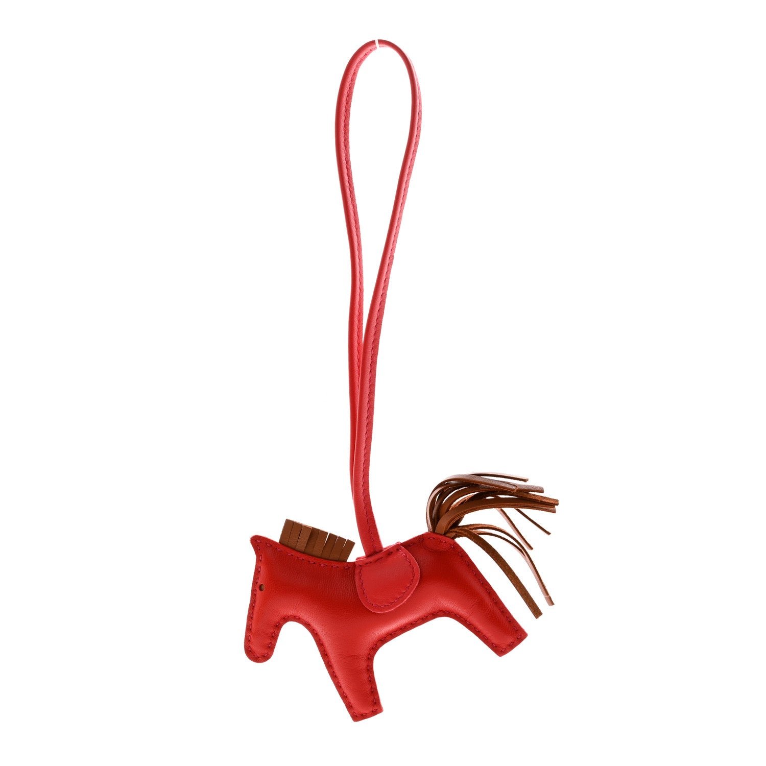 Hermes Milo Lambskin Grigri Rodeo Horse Bag Charm PM Rouge Indien Gold Bougainvillea
