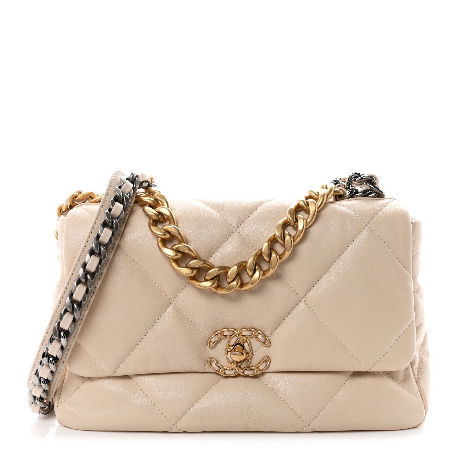 Chanel Goatskin Quilted Large Chanel 19 Flap Beige