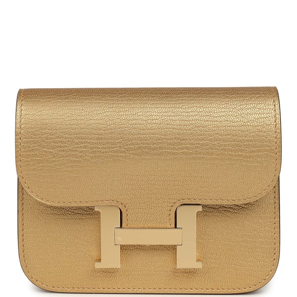 Hermes Constance Slim Wallet Dore Chevre Chamkilight Permabrass Hardware