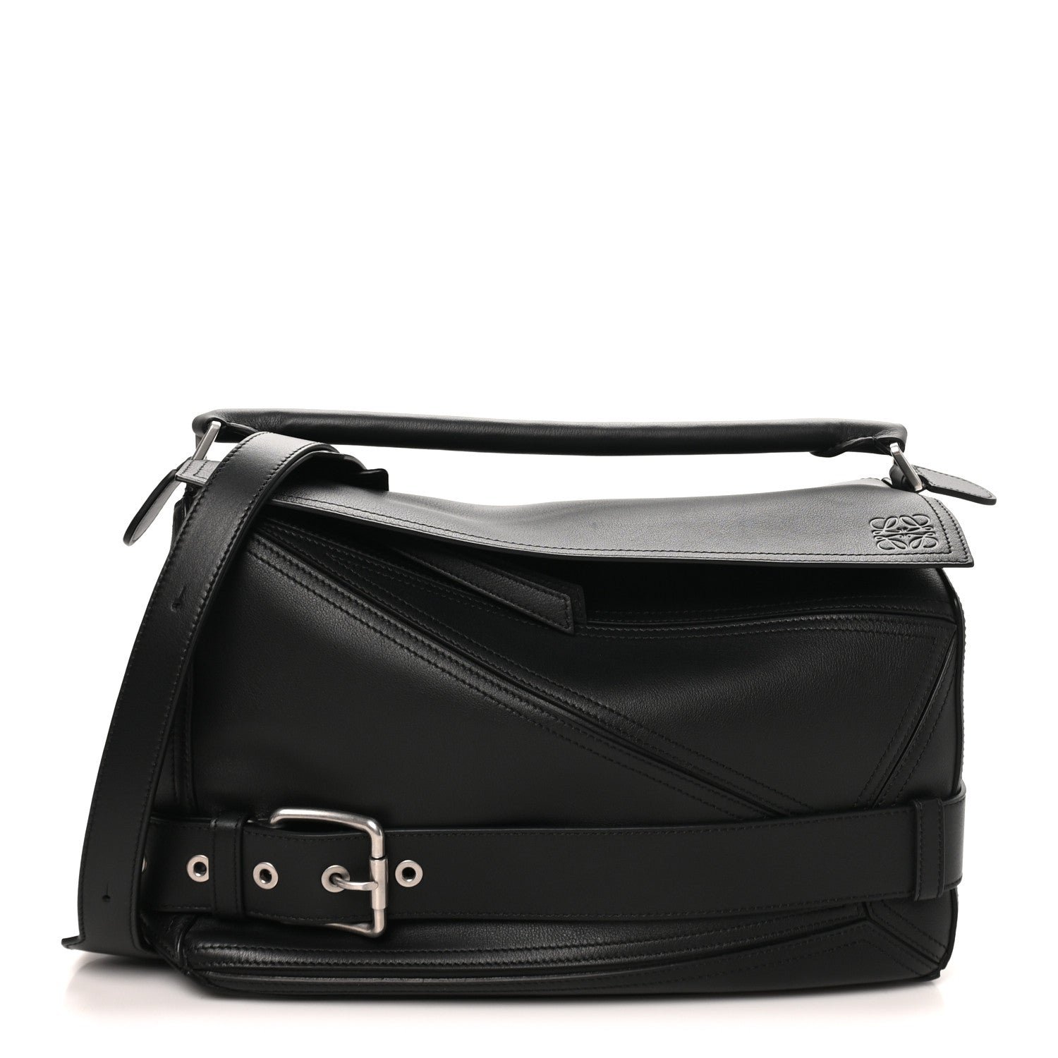 Loewe Shiny Calfskin Large Puzzle Biker Bag Black