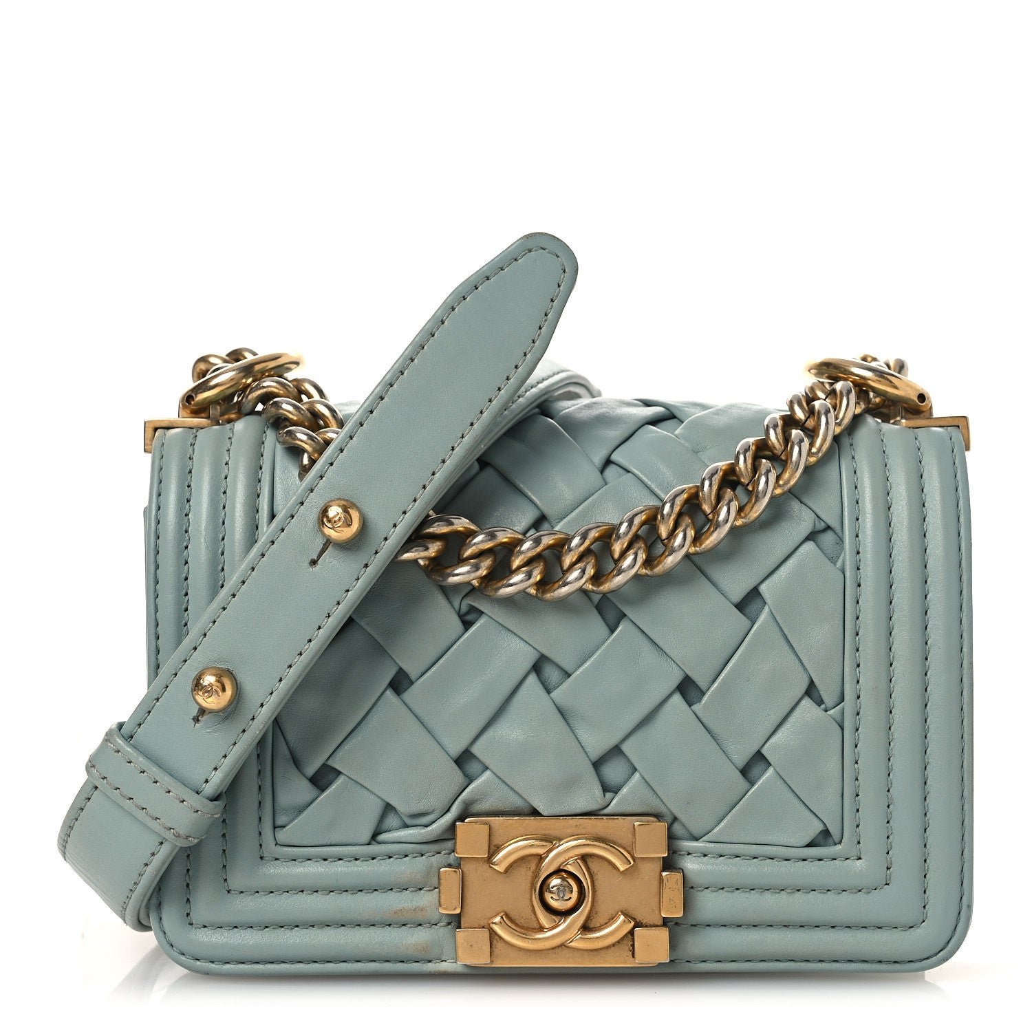 Chanel Lambskin Woven Mini Chateau Boy Flap Light Blue