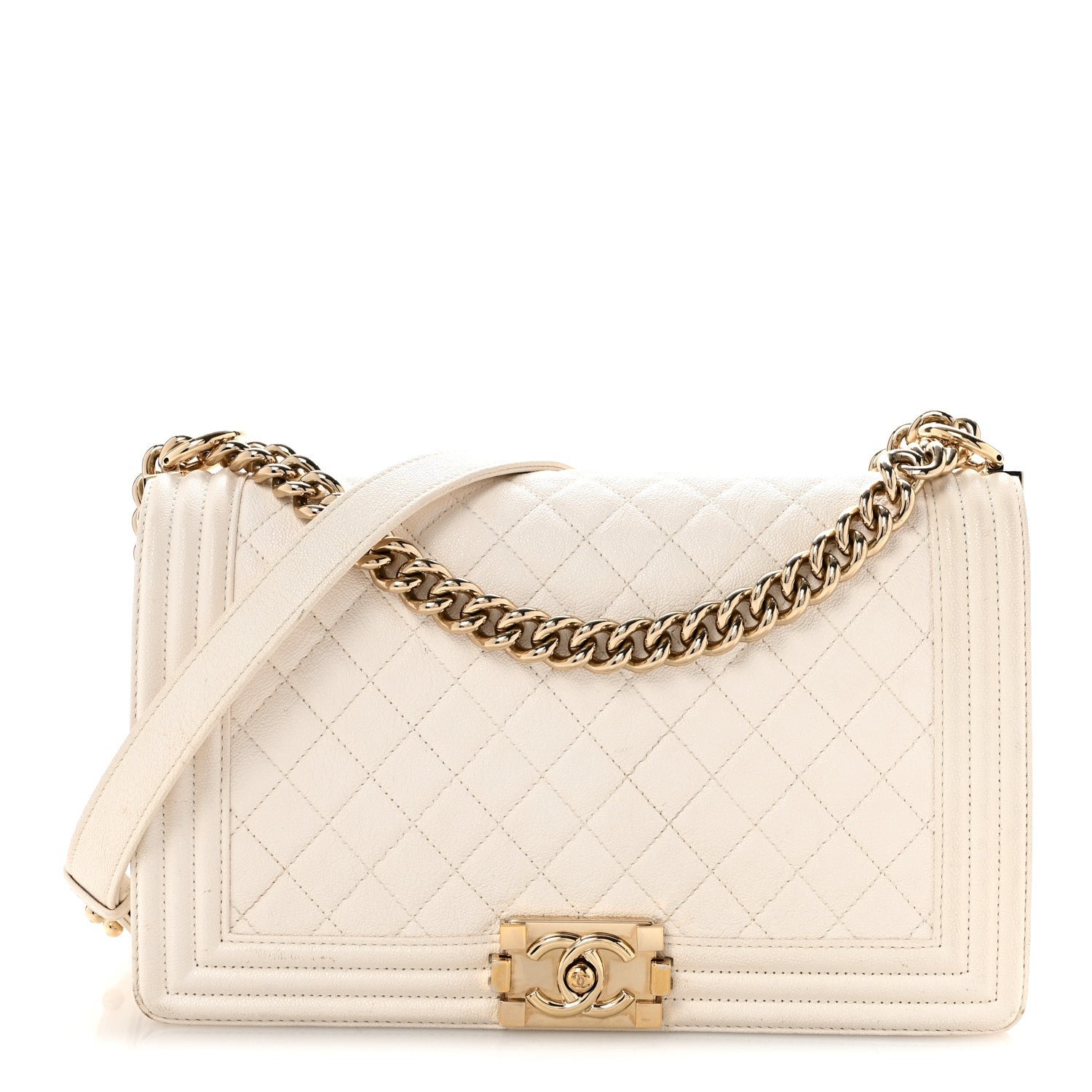 Chanel Caviar Quilted New Medium Boy Flap White