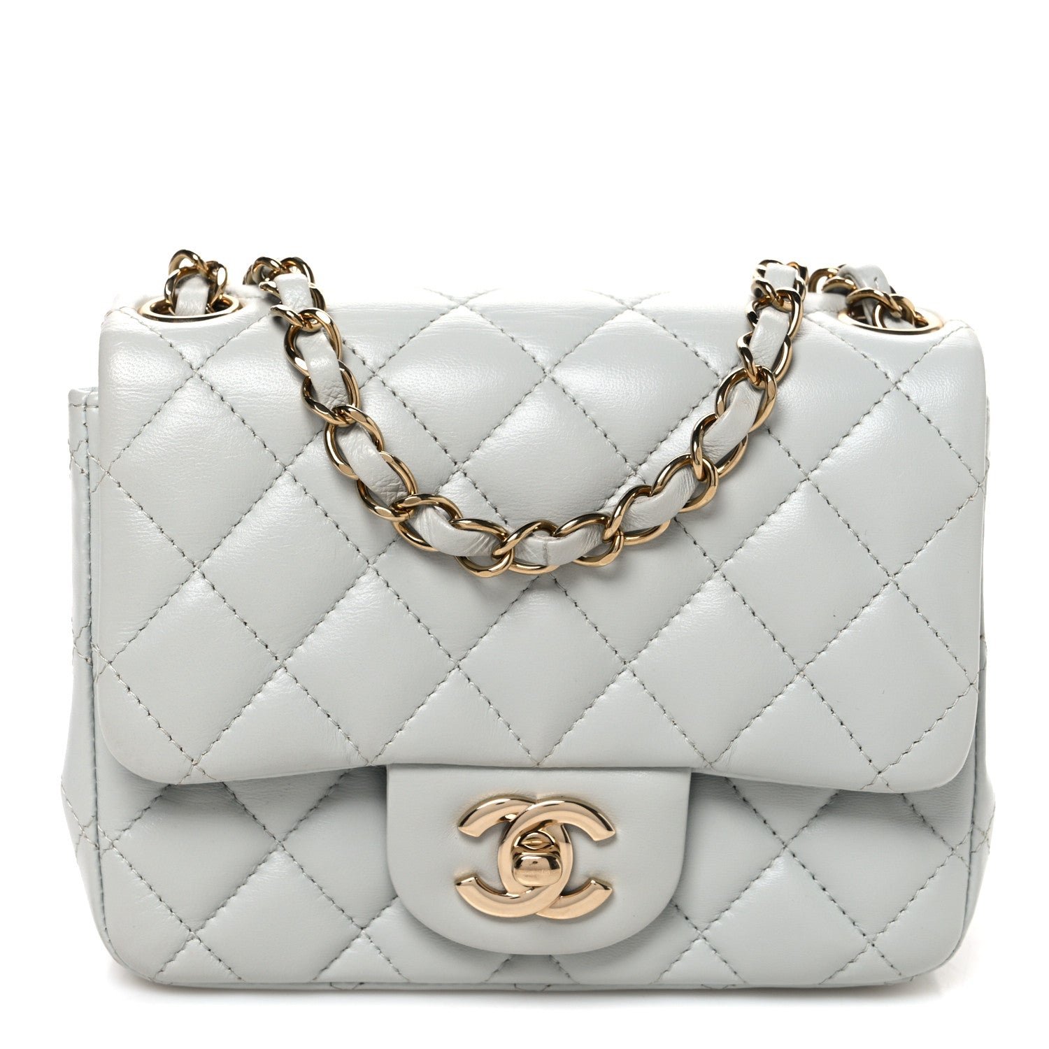 Chanel Lambskin Quilted Mini Square Flap Light Grey
