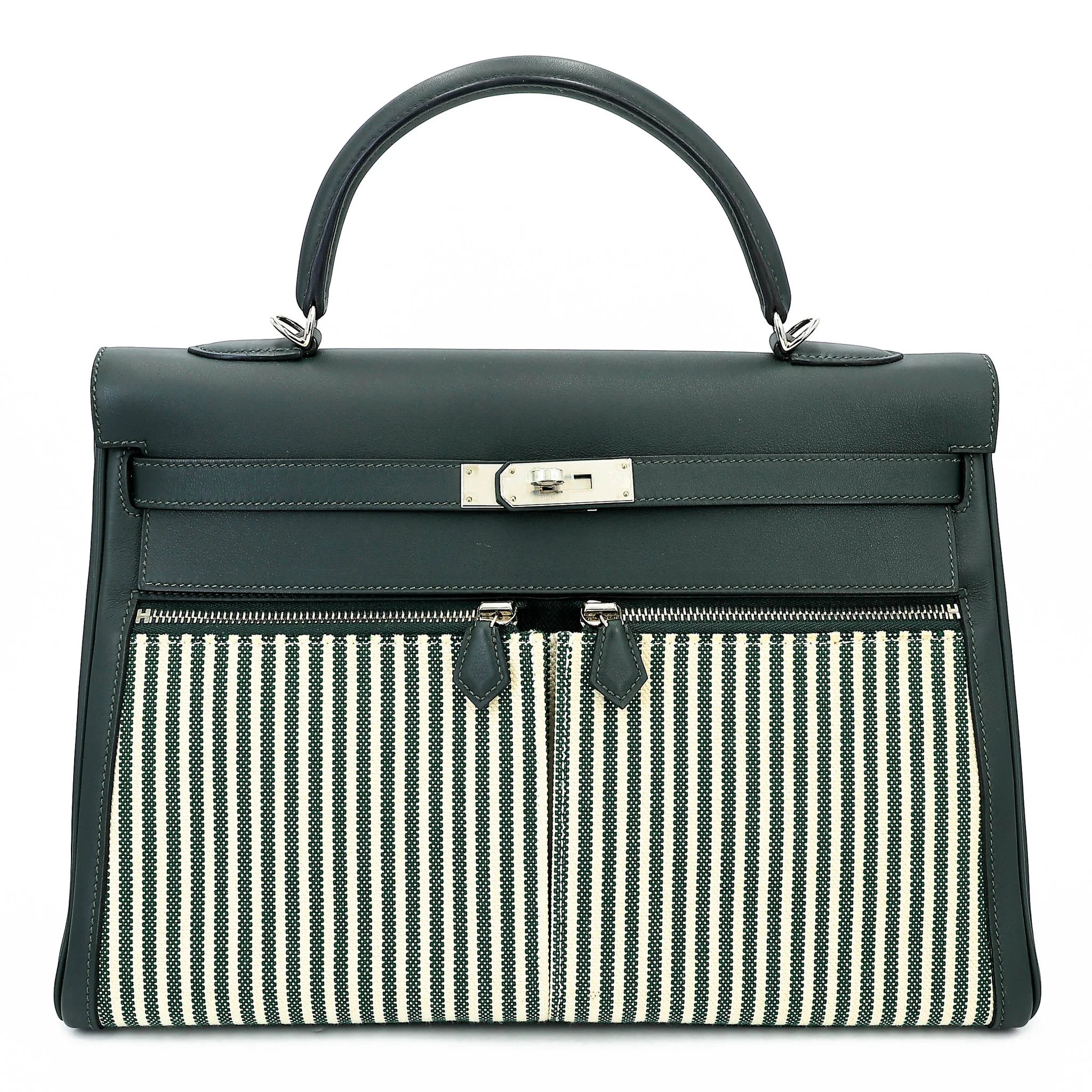 Excellent ( Rank SA ) HERMÈS Kelly Lakis 35 Vert Anglais (2Q) Toile H canvas Swift Palladium hardware X (2016)