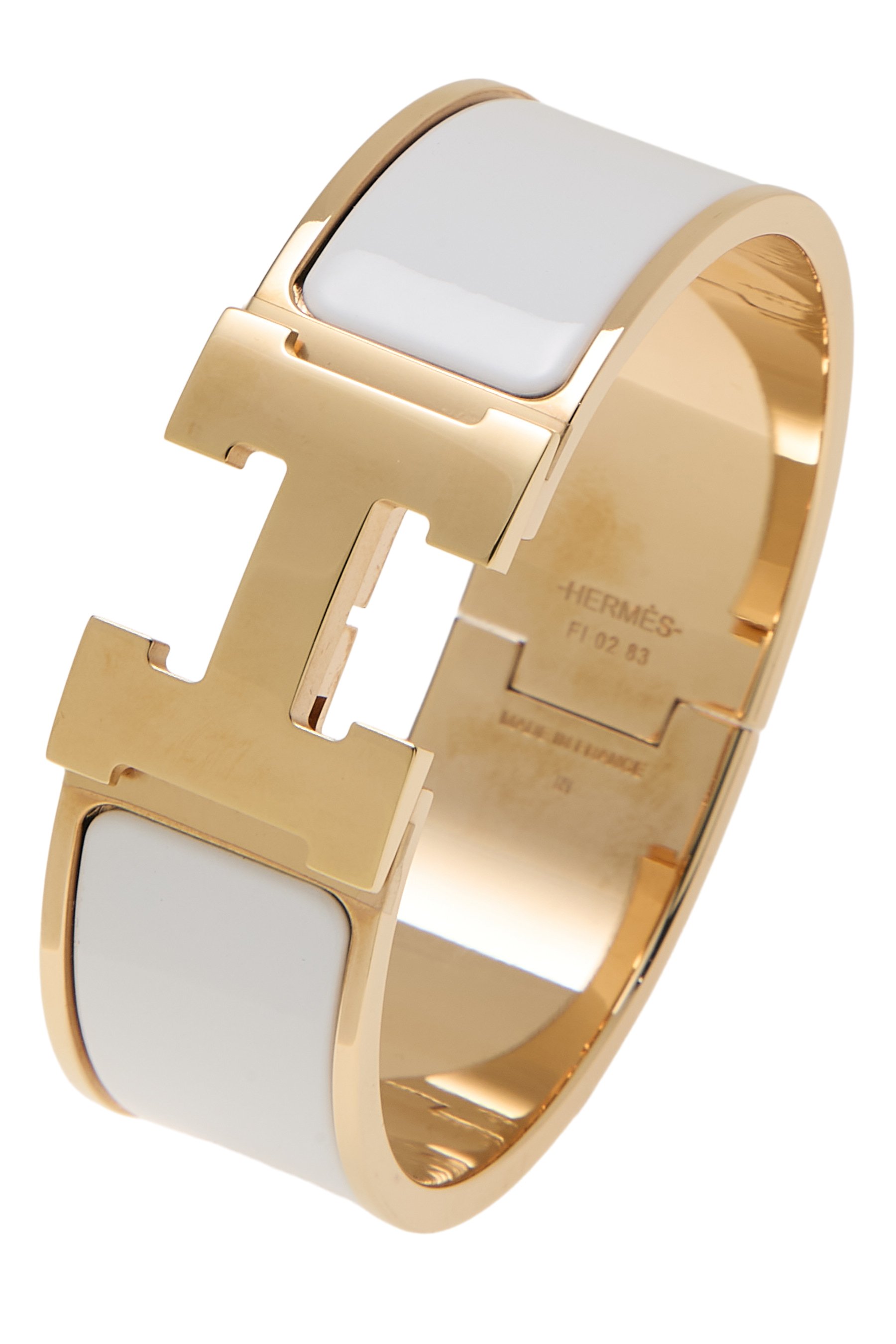 Hermes White Enamel Rose Gold Clic-Clac 'H' Wide