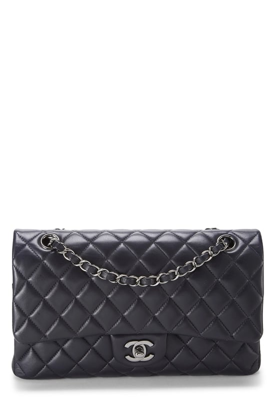 Navy Quilted Lambskin Classic Double Flap Medium