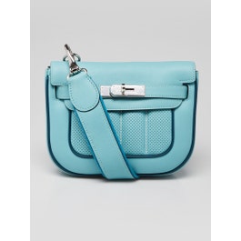 Hermes Hermes Blue Atoll/Colvert Swift Leather Palladium Plated Mini Berline Bag
