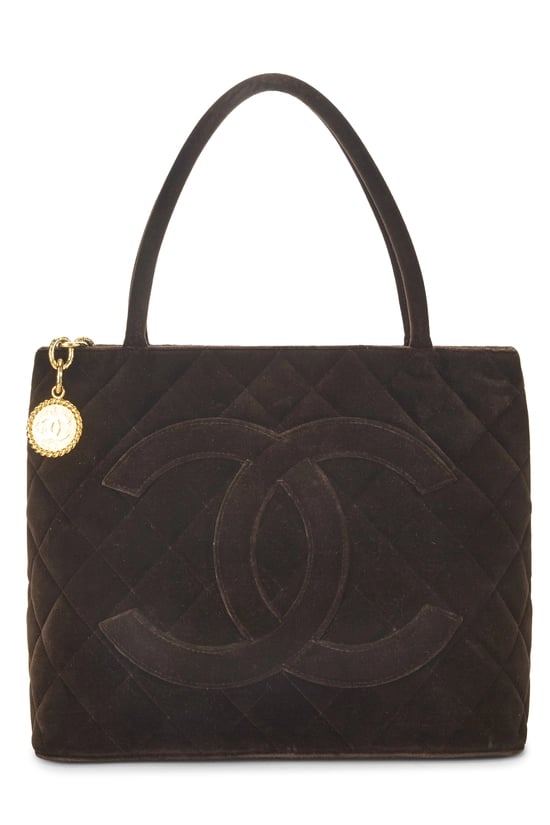 Brown Quilted Velvet Medallion Tote