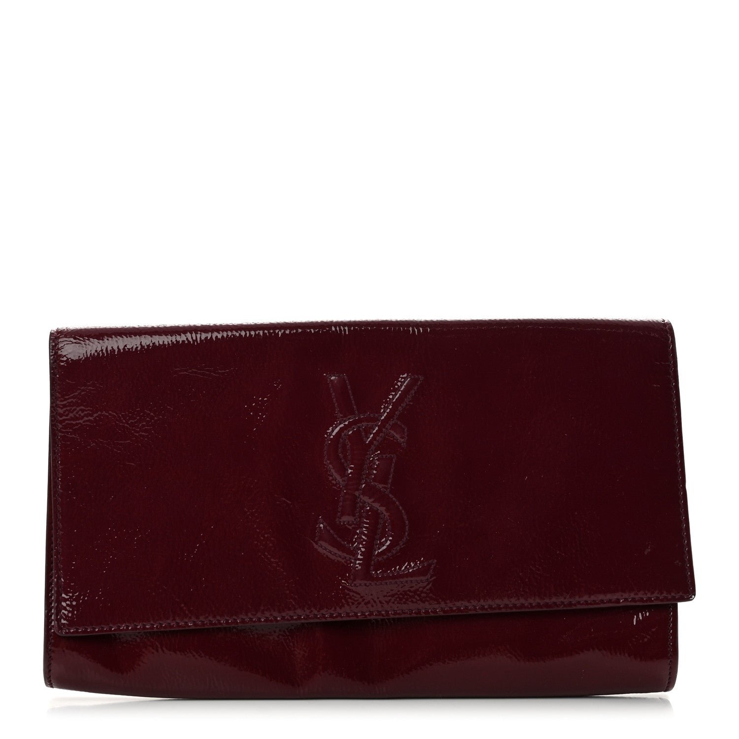 Saint Laurent Textured Patent Monogram Large Belle De Jour Clutch Burgundy