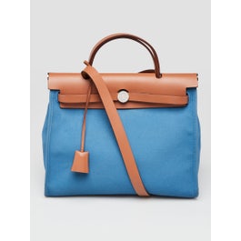 Hermes 31cm Bleu Izmir Canvas and Vache Hunter Leather Herbag Zip PM Bag