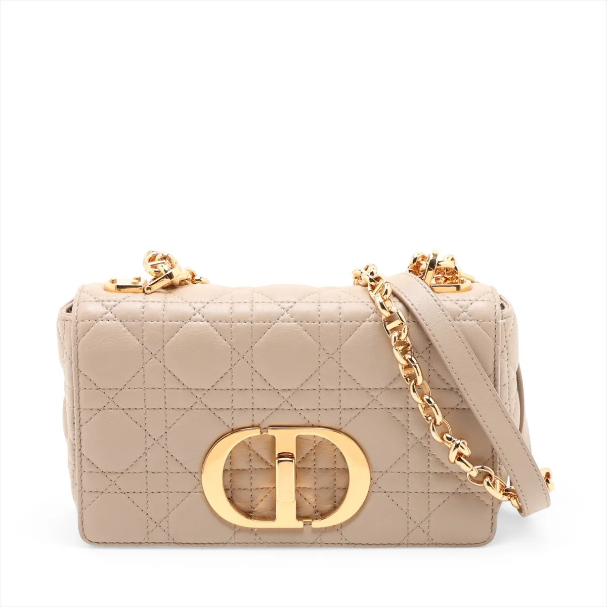 Christian Dior Cannage Caro Leather Chain Shoulder Bag Beige