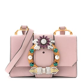 Miu Miu Goatskin Madras Soft Calf Crystal Embellished Shoulder Bag Mughetto