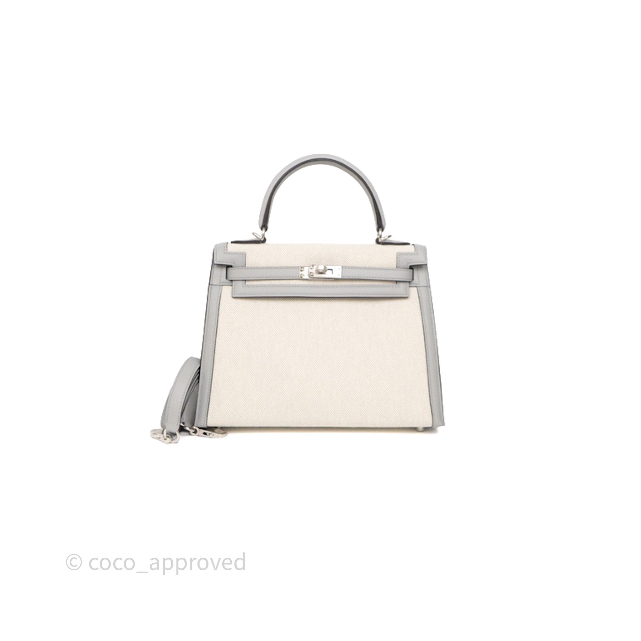 Hermès Kelly 25 Sellier Bleu Glacier 8U Toile H/ Swift Palladium Hardware