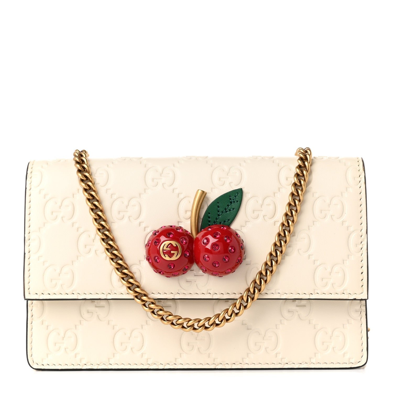 Gucci Guccissima Mini Cherry Chain Bag White