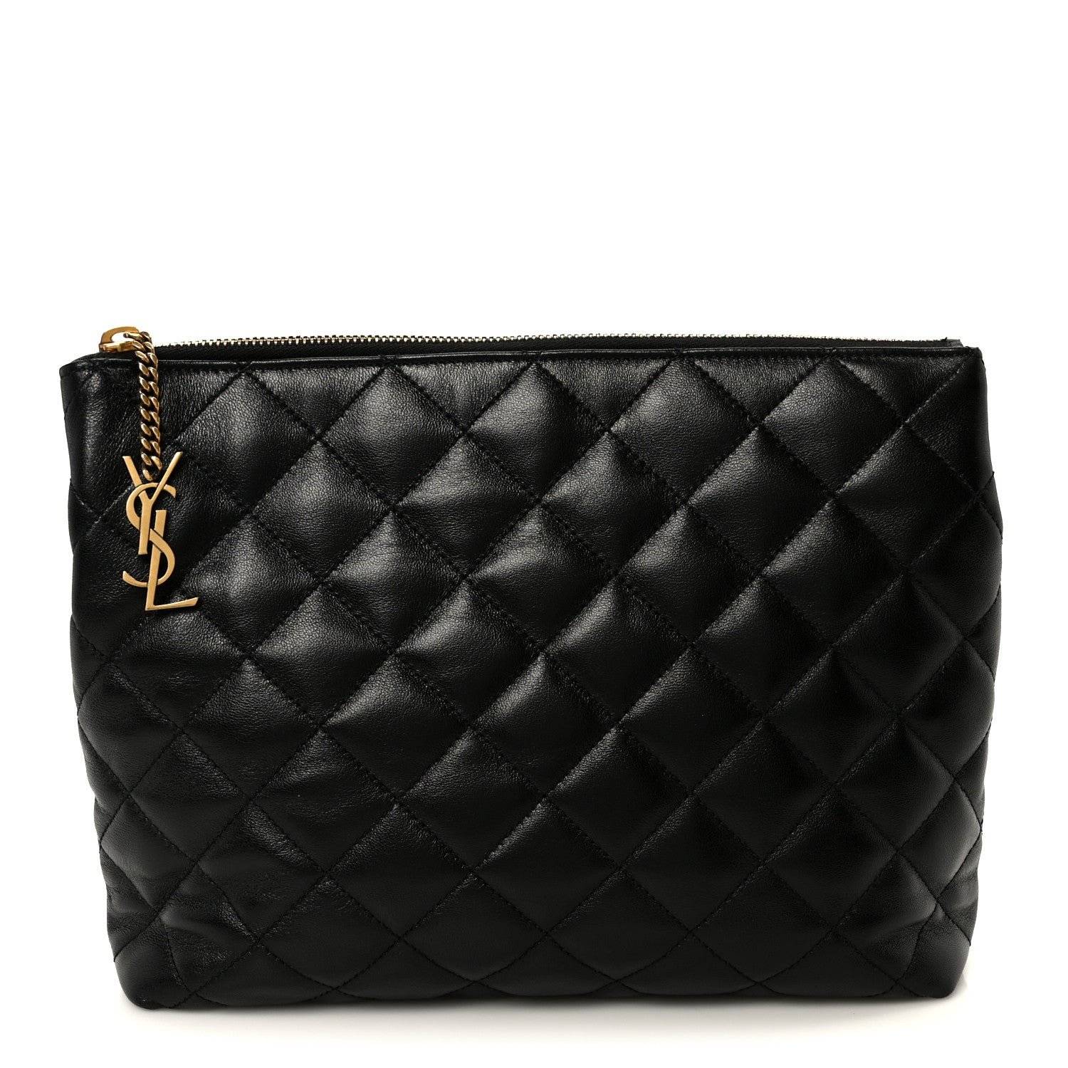 Saint Laurent Lambskin Quilted Cassandre Cosmetic Pouch Black