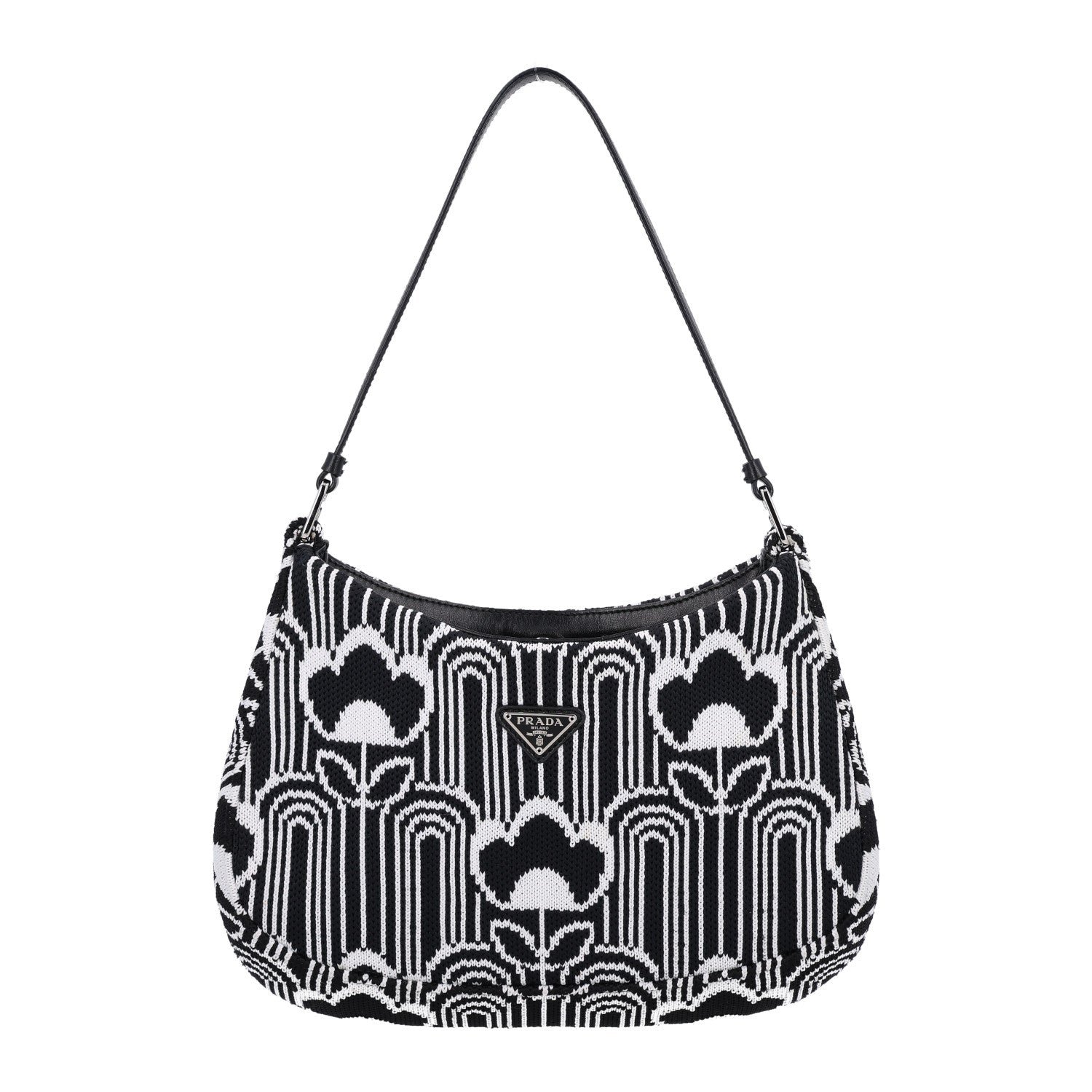 Prada Maglia Jacquard Cleo Shoulder Bag Black White