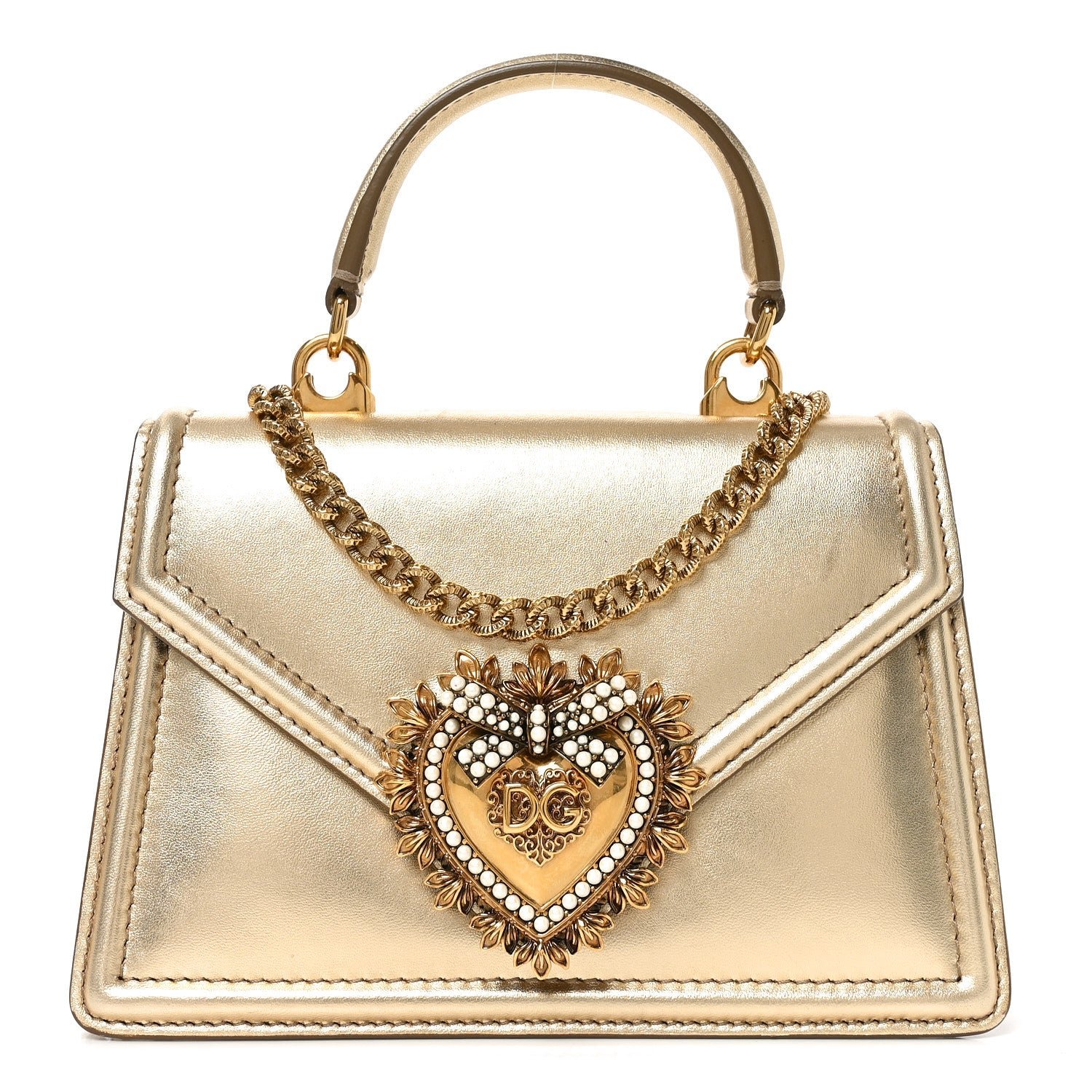 Dolce & Gabbana Metallic Nappa Small Devotion Envelope Top Handle Bag Gold