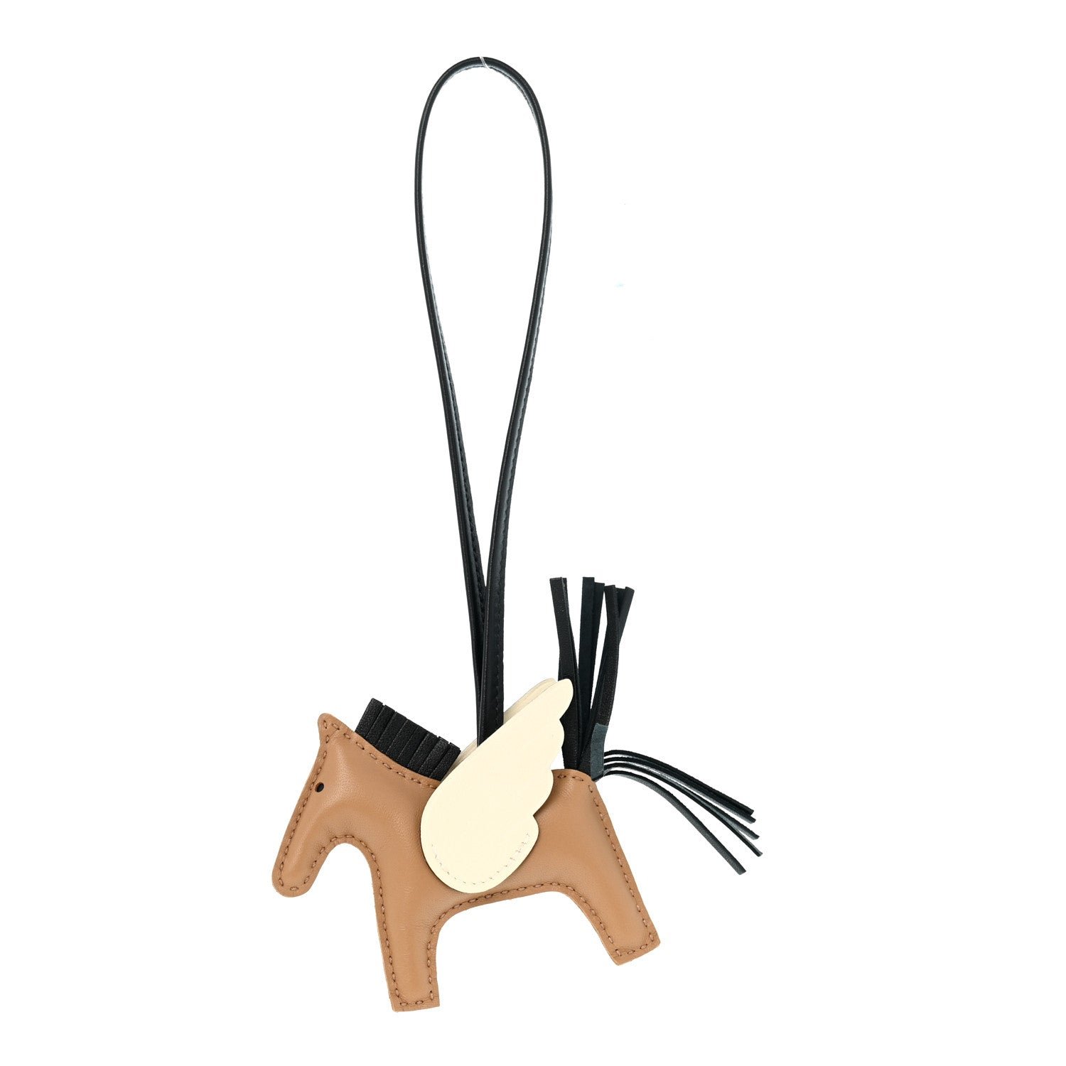 Hermes Milo Lambskin Grigri Rodeo Pegase Horse Bag Charm PM Sesame Black Nata