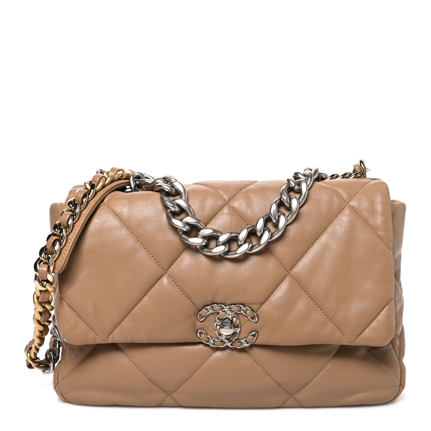 Chanel Lambskin Quilted Large Chanel 19 Flap Beige