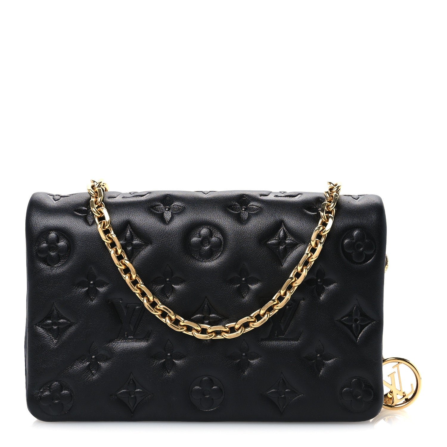 Louis Vuitton Lambskin Embossed Monogram Pochette Coussin Black
