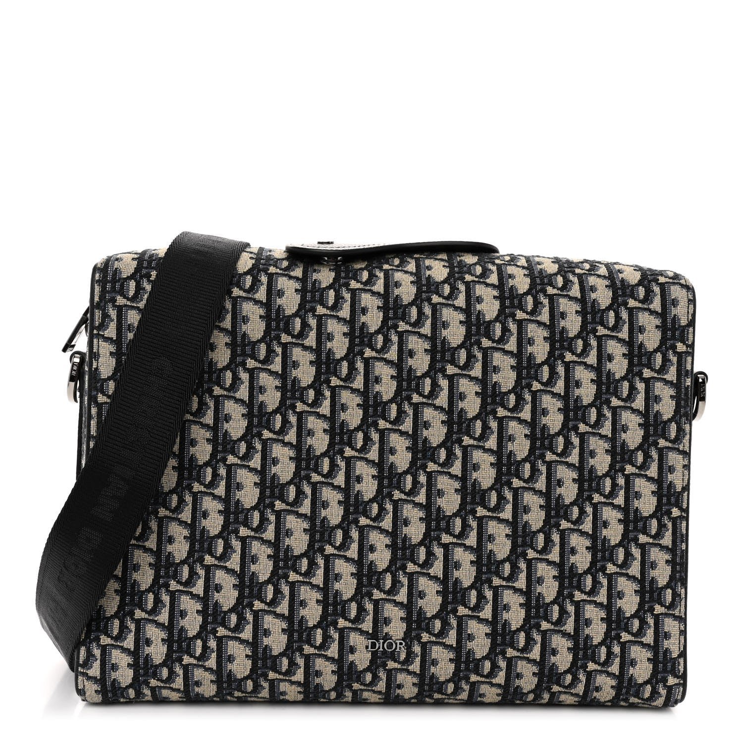 Dior Oblique Jacquard Grained Calfskin Lingot Pouch Beige Black