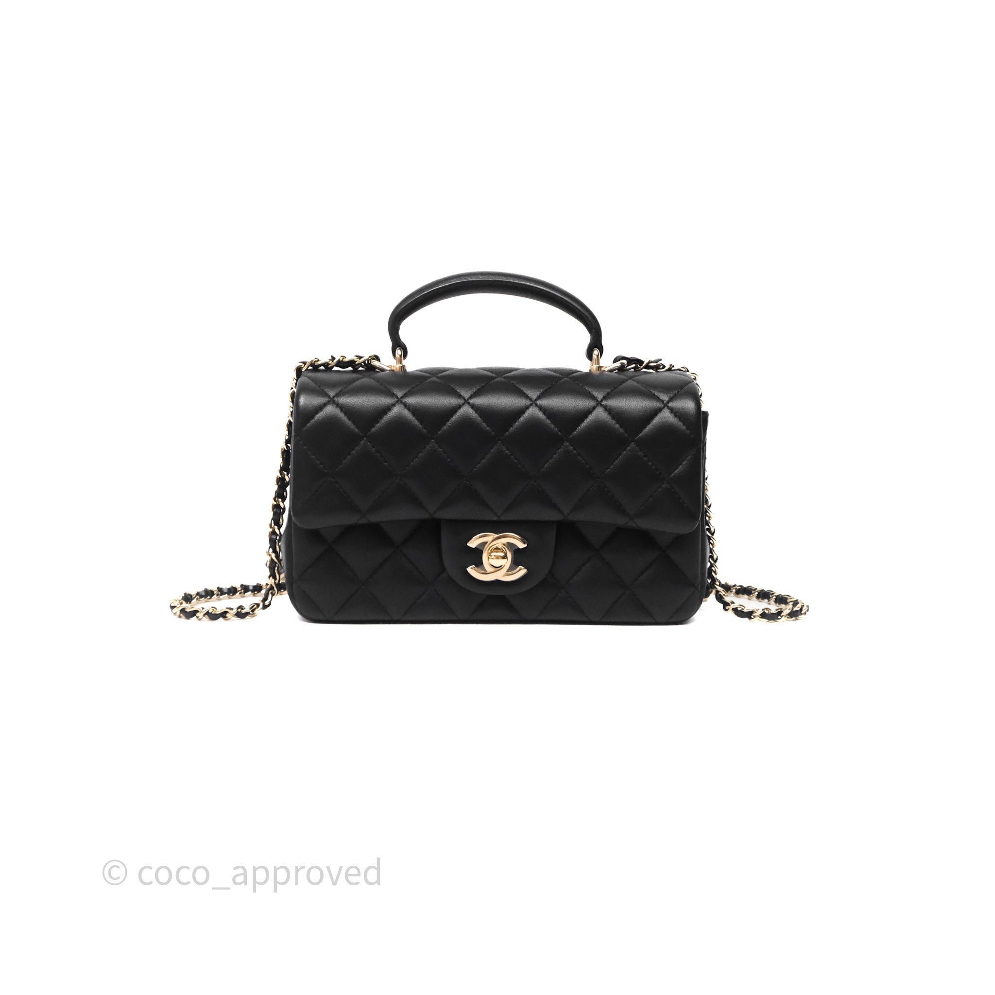 Chanel Top Handle Mini Rectangular Flap Black Lambskin Gold Hardware