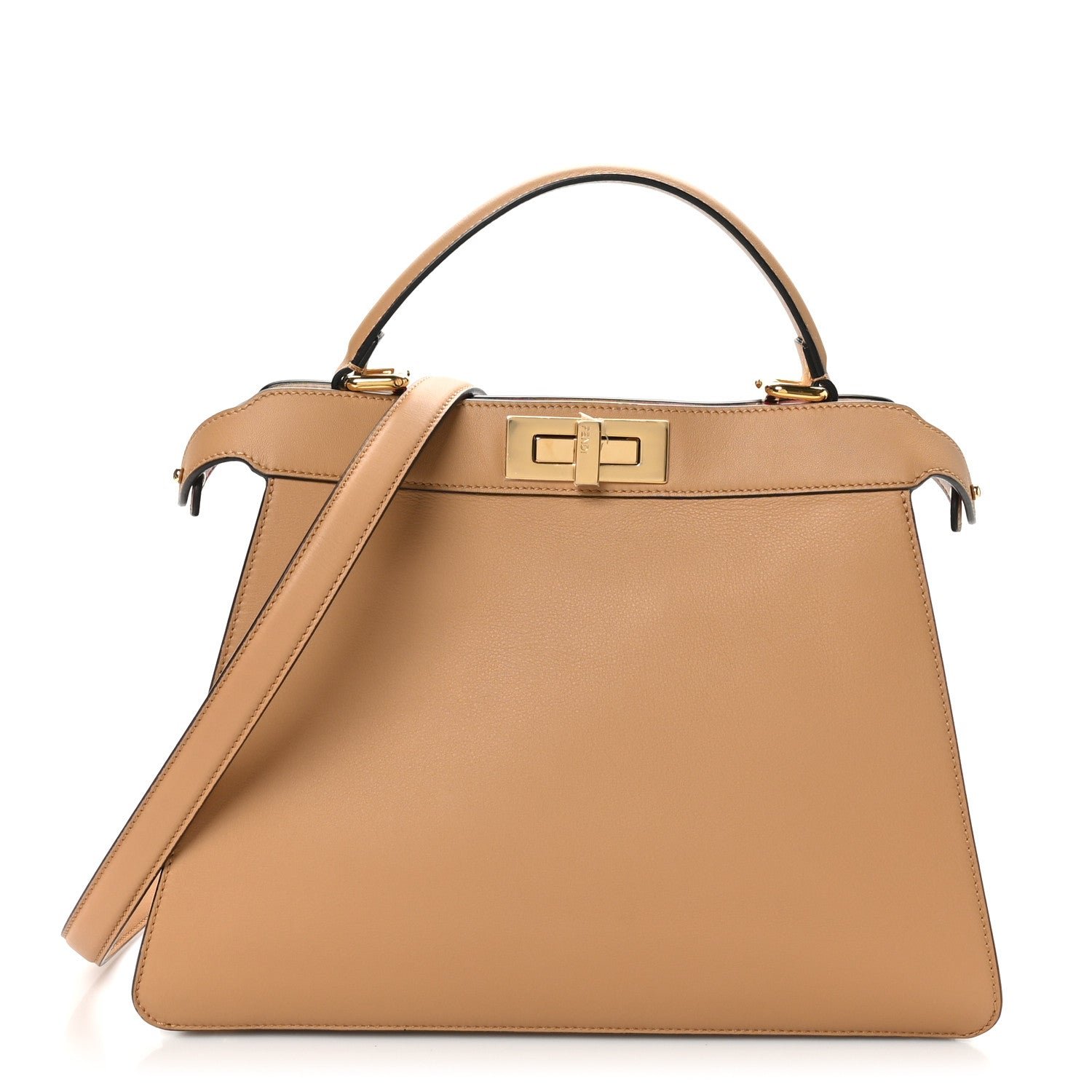 Fendi Vitello Seta Nappa FF Striped Embossed Medium Peekaboo I SEE U Satchel Miele Scuro Multicolor