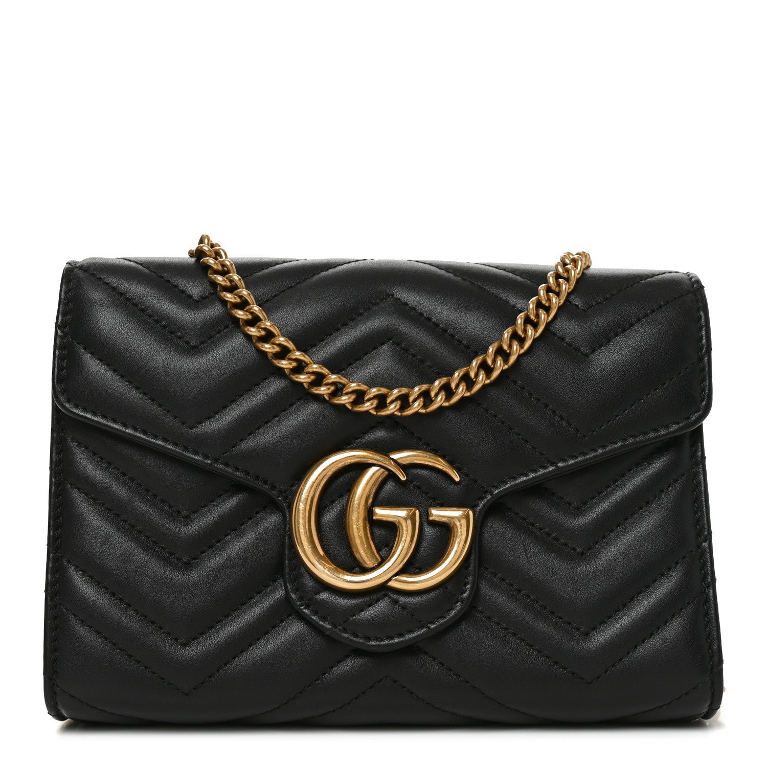 Gucci Calfskin Matelasse GG Marmont Chain Wallet Black