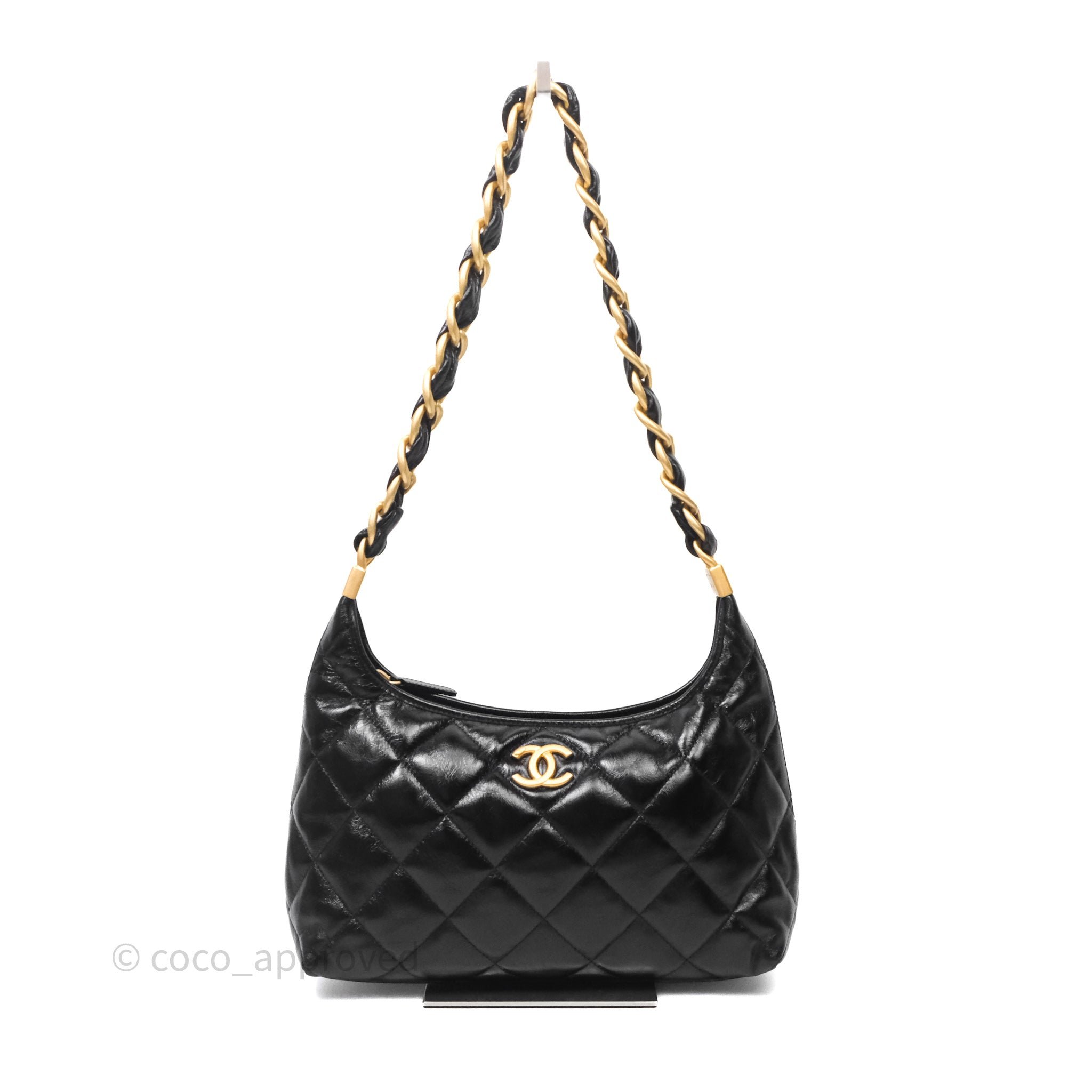 Chanel Black Shiny Lambskin Funky Town Hobo Bag Gold Hardware
